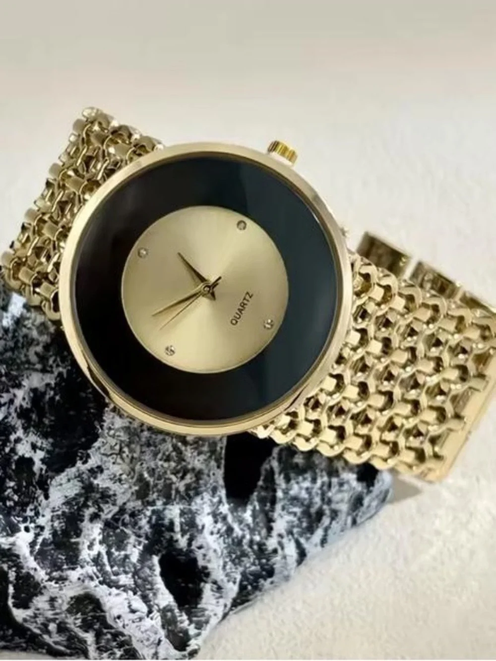 Anthropologie Gold and Black Linked Bracelet Watch